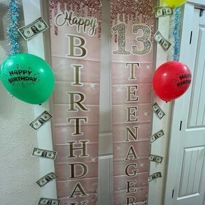 13 Teenager Happy Birthday Door Banners – Rose Gold Pink (2 Pieces)